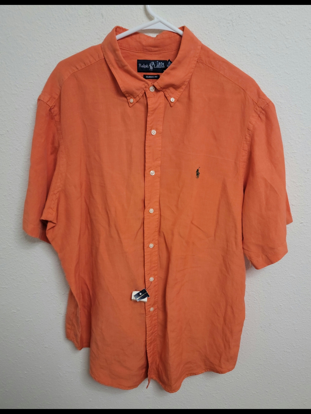 NEW Vintage Polo Ralph Lauren Orange Linen Silk Short Sleeve Shirt Men's XL